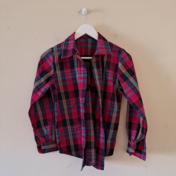 Revolution Multicolored Plaid Collared Open Front Long Sleeve Jacket - S - Picture 4 of 9